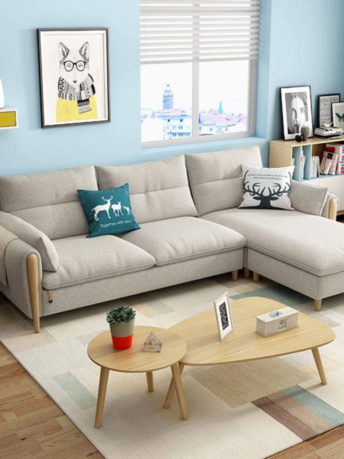 促北欧现代简约中小户型转角布艺拆洗乳胶卧室公寓三人沙发组合品