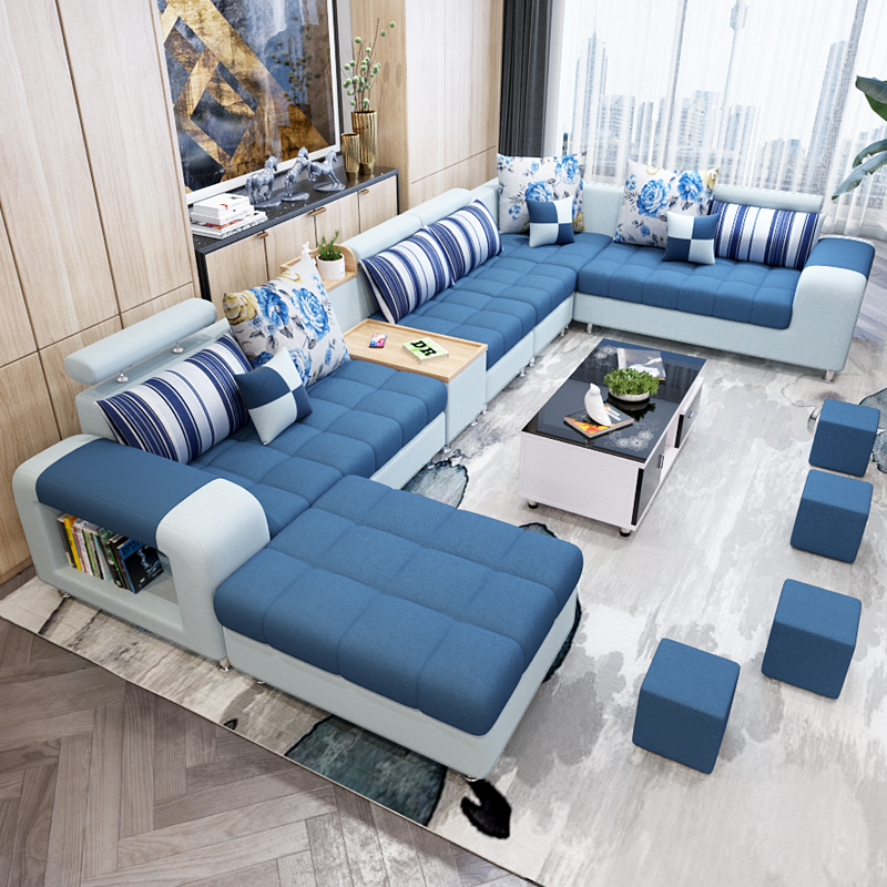 布艺沙发组合客厅现代简约可拆洗大小户型转角u型整装经济型乳胶