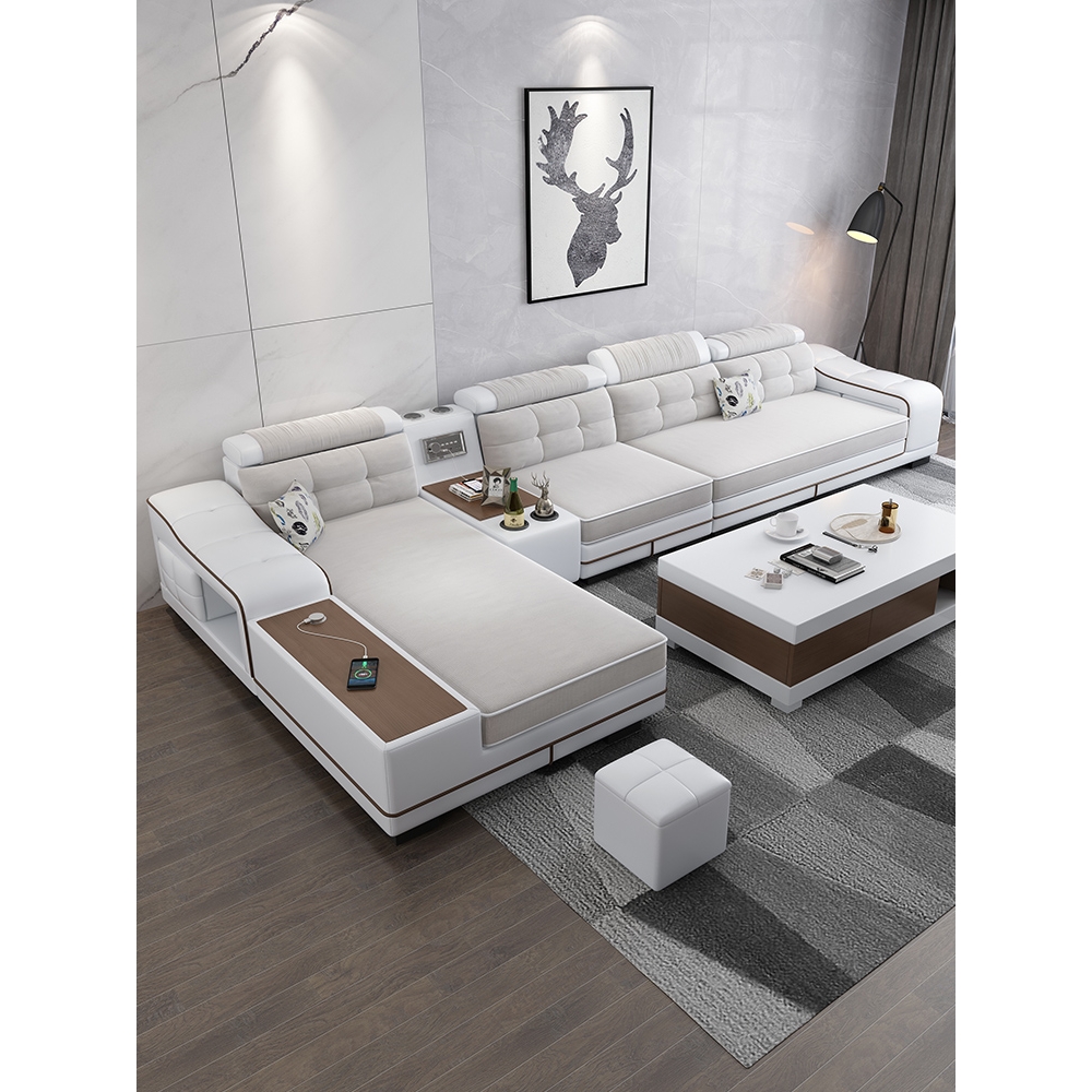 顾家家居（KUKA）现代简约乳胶科技布艺沙发组合转角客厅实木北欧