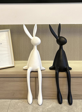 坐姿兔子高级感摆件大件玄关酒柜雕塑长耳朵兔大白展示壁龛装饰品