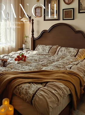 复古美式实木床1.5m1.8米主卧室现代简约咖色法式双人床婚床家具
