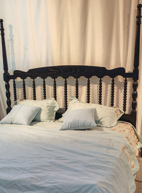 法式复古实木床主卧双人床卧室温莎床黑色美式法式1.8米婚床