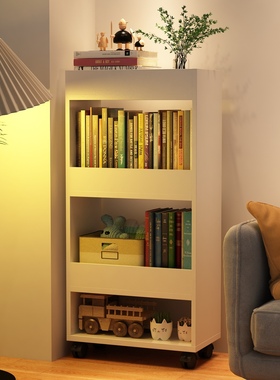简易书架落地置物架儿童书柜带轮家用客厅卧室学生用可移动收纳架