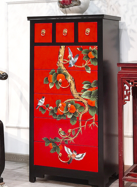 新中式彩绘八斗柜古典玄关斗柜国风角落卧室实木抽屉装饰柜八斗橱