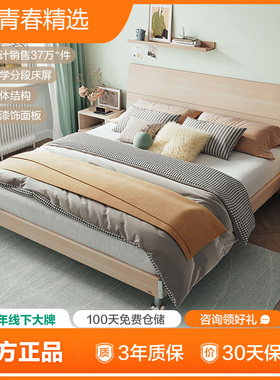 简约双人床1.8米1.5米现代简约实木纹板式床卧室家具