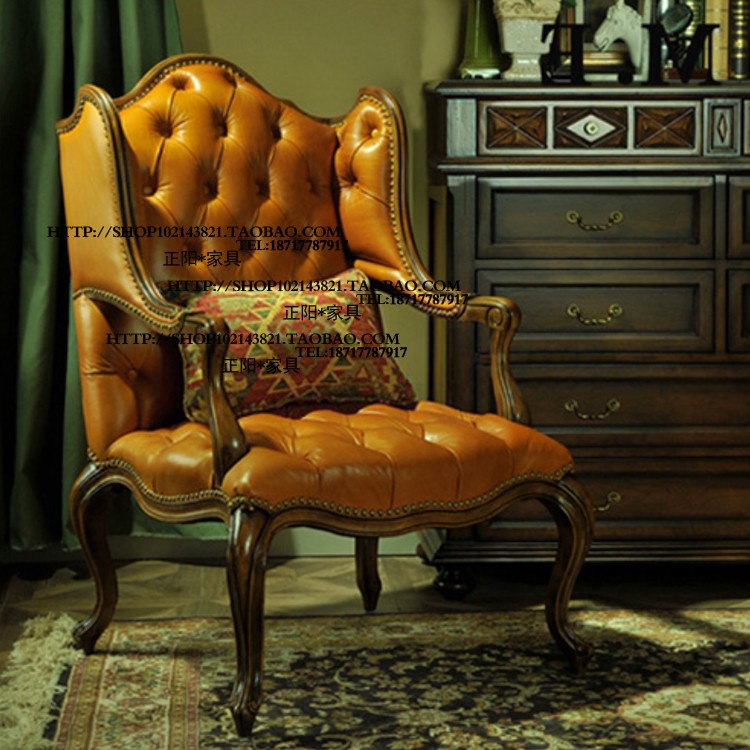 高端定制美式法式实木沙发老虎椅洽谈椅子交椅卧室客厅接待椅子