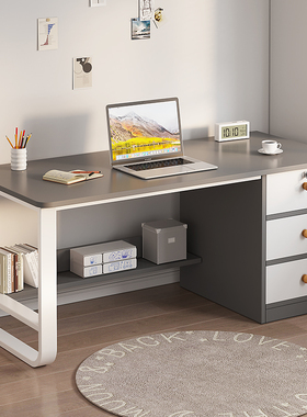 电脑桌卧室家用台式简易办公桌工作台桌子学生写字桌书桌书柜一体