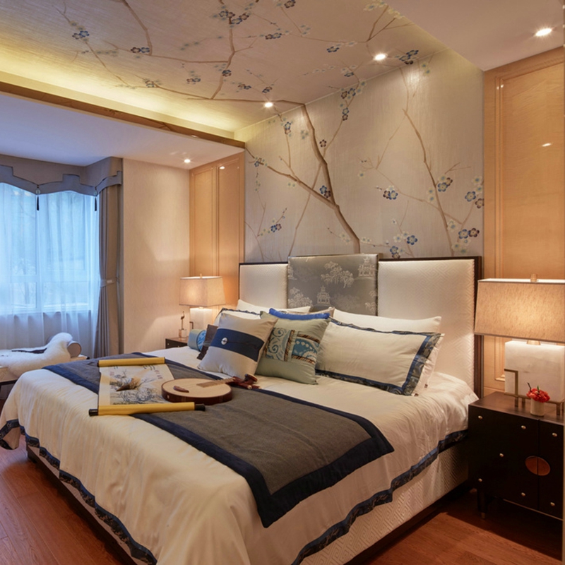 新中式床现代中式简约 实木床1.8米布艺主卧室禅意轻奢家具定制