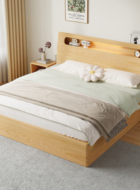 实木床现代简约经济型储物床大床1.5m家用卧室双人床1.8m单人床架
