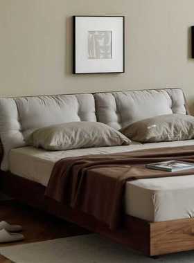 妙梵北美黑胡桃全实木双人床1.8米现代简约布艺软靠卧室婚床