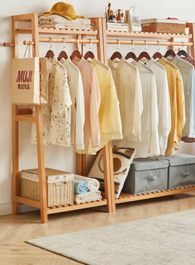 简易实木衣帽架落地卧室挂衣架客厅榉木质晾衣服架家用房间立式杆