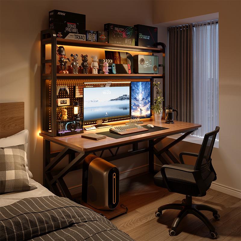 小户型多功能书桌洞洞板电脑桌置物架书架一体卧室家用台式电竞桌