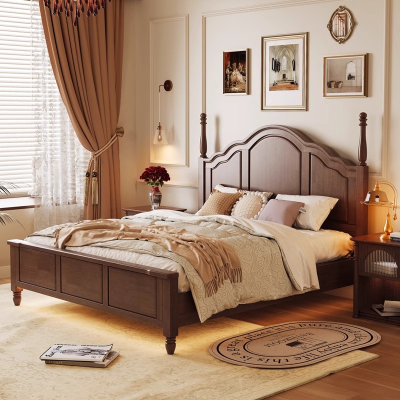 简美风乡村美式实木床现代简约复古法式床双人床轻奢婚床卧室家具