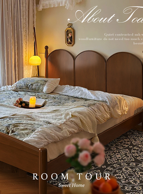法式复古床实木床现代简约主卧室1.8m美式中古床双人大床婚床家具