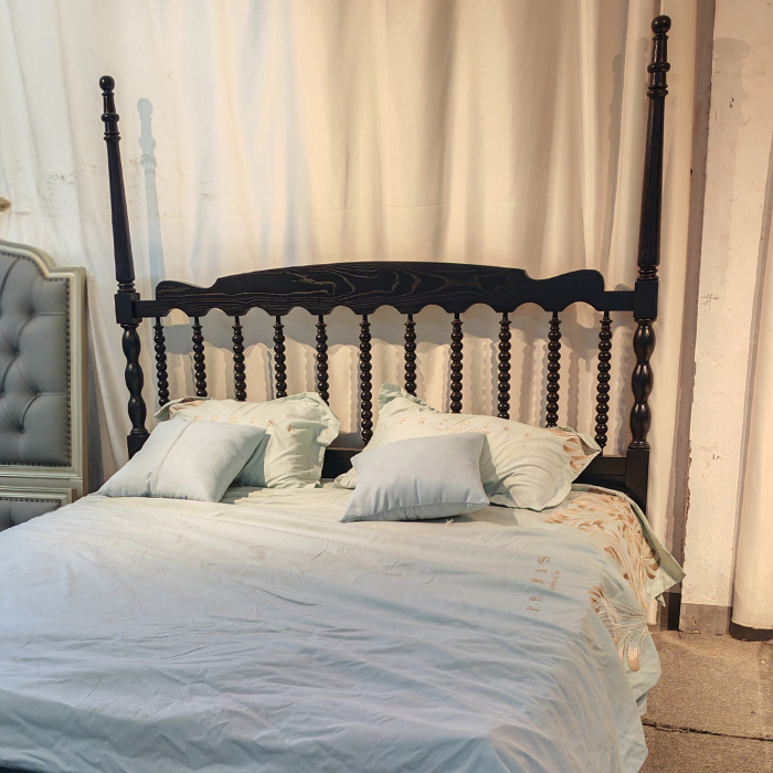 法式复古实木床主卧双人床卧室温莎床黑色美式法式1.8米婚床