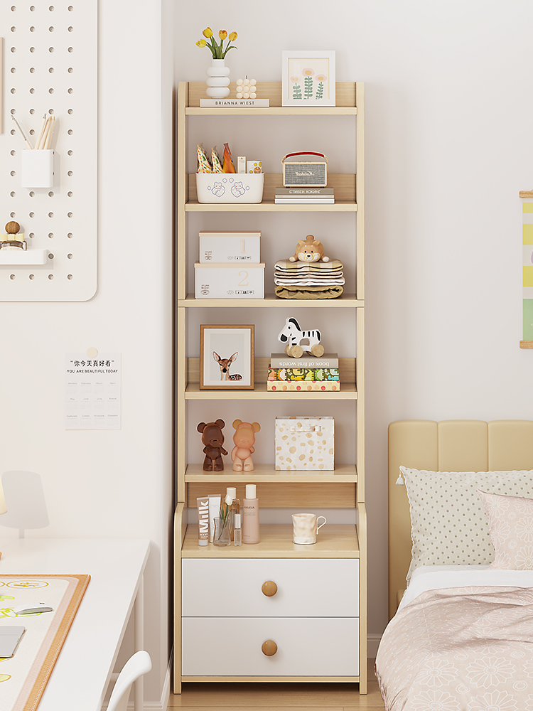 书架床头柜床头置物架落地床边收纳柜子家用卧室多层简易书柜靠墙