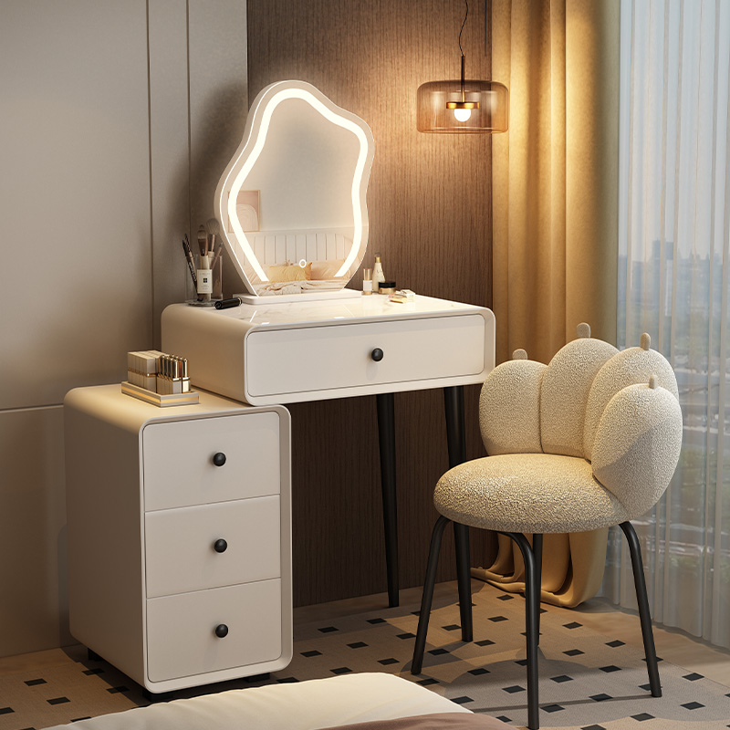 2024新款实木梳妆台小户型卧室现代简约奶油风斗柜一体化妆桌60cm