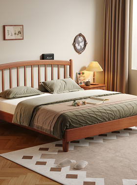 木宫匠法式复古温莎胡桃木床小户型卧室简约1.8m双人中古风实木床