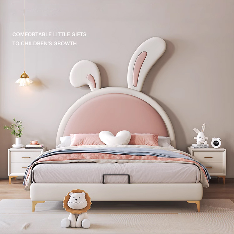 儿童床女孩公主床卡通兔子床网红床女童床卧室兔耳朵床女生单人床