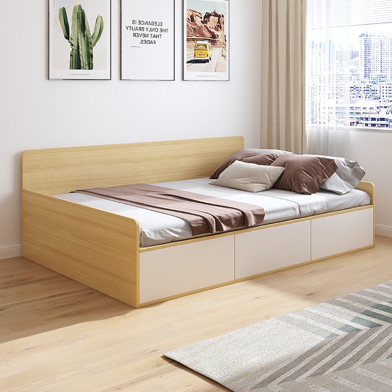 实木榻榻米床现代简约空间利用小户型卧室儿童1.2米单人储物床