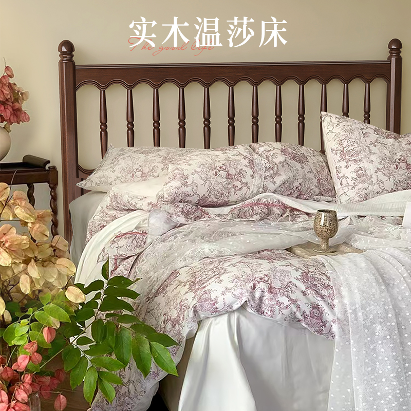 美式复古实木温莎床现代简约1.5米1.8米双人床主卧室简美法式家具