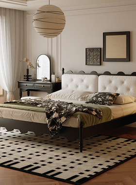法式复古实木床美式卧室双人床中古家具黑色床软包1.8米主卧大床