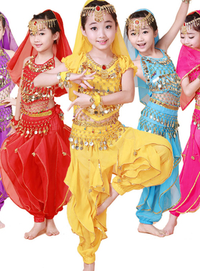 新款儿童印度舞蹈服女童肚皮舞演出服装少幼儿民族新疆短袖表演服