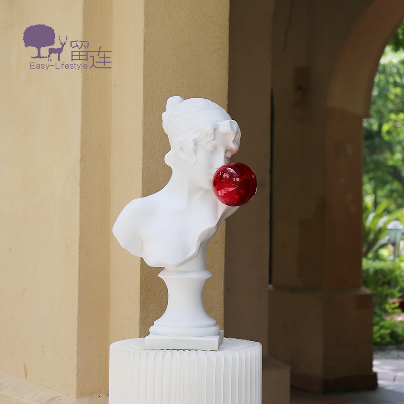 红色泡泡女孩雕像头像北欧玄关客厅大摆件装饰品家居艺术抽象雕塑