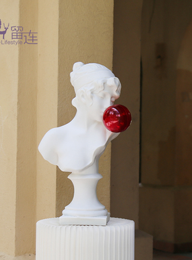 红色泡泡女孩雕像头像北欧玄关客厅大摆件装饰品家居艺术抽象雕塑