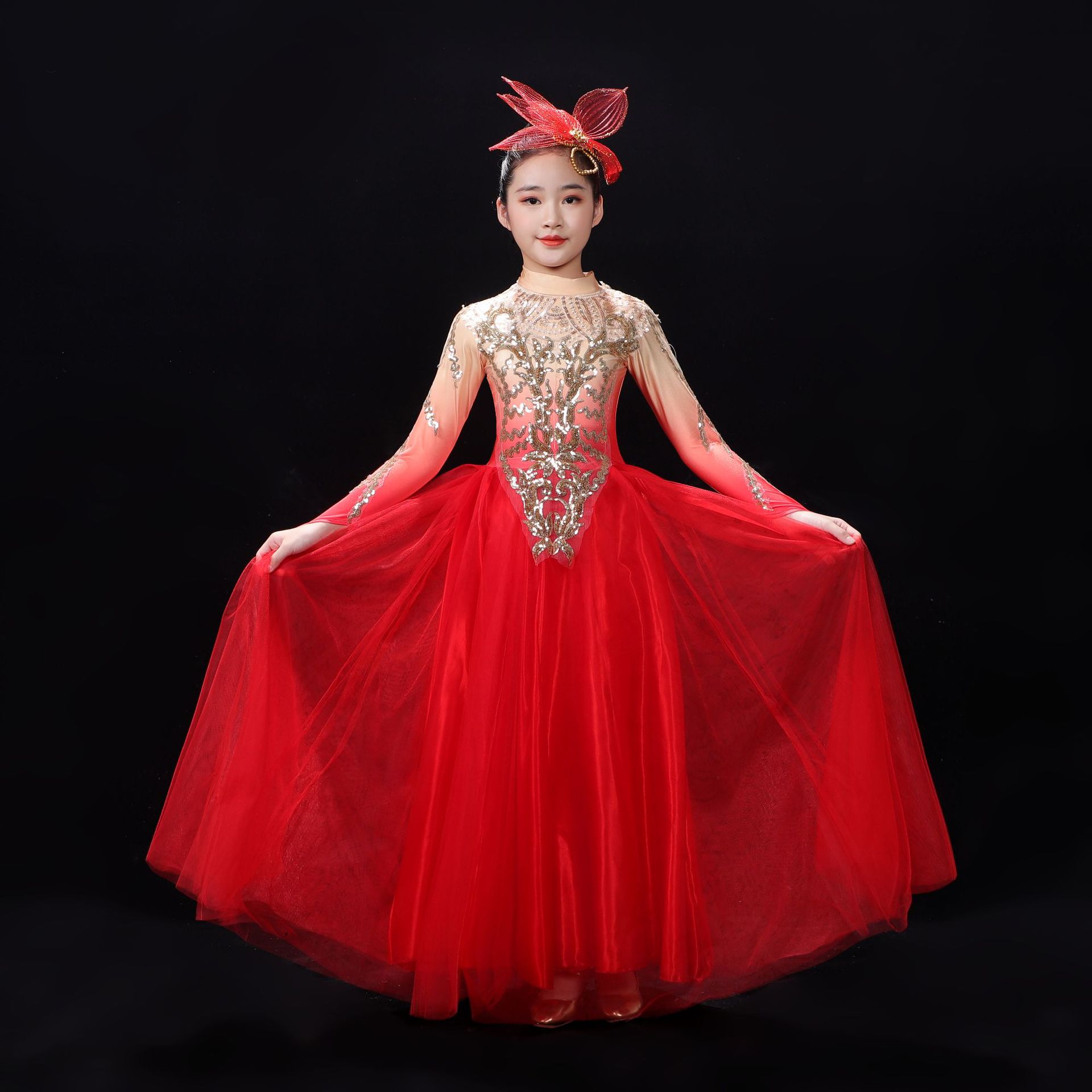 儿童六一表演出服女童灯火里的中国舞蹈服万疆古典舞开场舞大摆裙