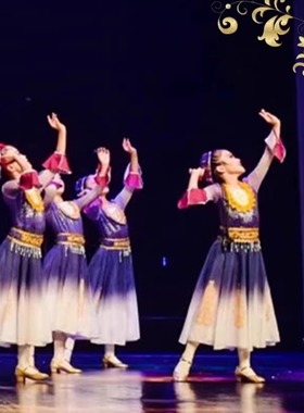 绽放新娃哈哈新疆维吾尔族铃鼓少女儿童舞蹈服大摆裙一杯美酒演出