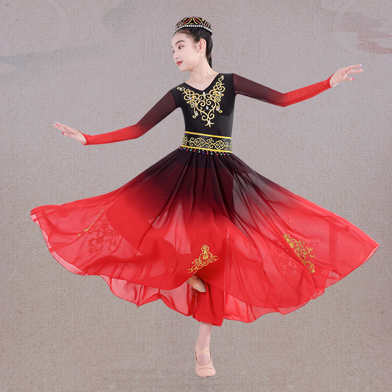 新疆舞蹈演出服儿童维吾族小小古丽大摆裙舞蹈服女童少数民族服装