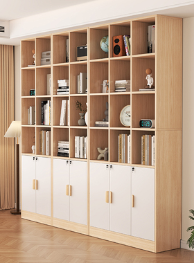 书柜书架一体家用客厅靠墙置物架落地组合储物收纳立柜格子柜加高
