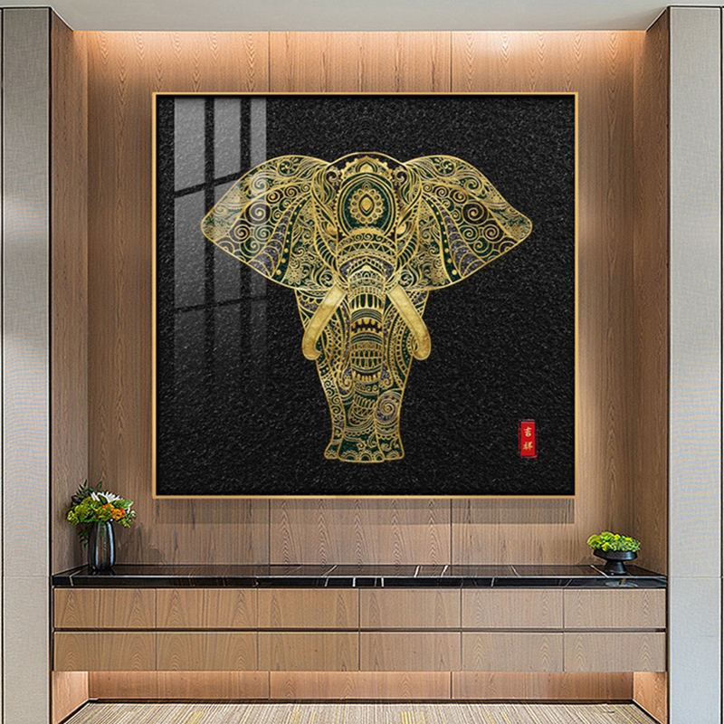 大象玄关装饰画现代简约客厅挂画美式轻奢欧式餐厅两联画客厅壁画