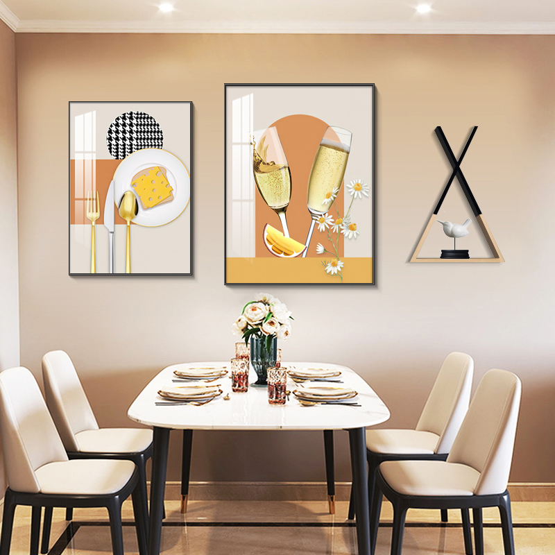 现代轻奢餐厅装饰画置物架组合挂画简约客厅饭厅餐桌背景装饰壁画