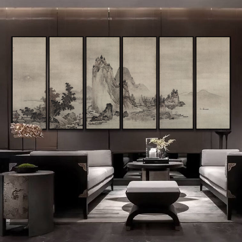 新中式大尺寸装饰画客厅沙发背景墙山水画酒店别墅样板房挂画餐厅