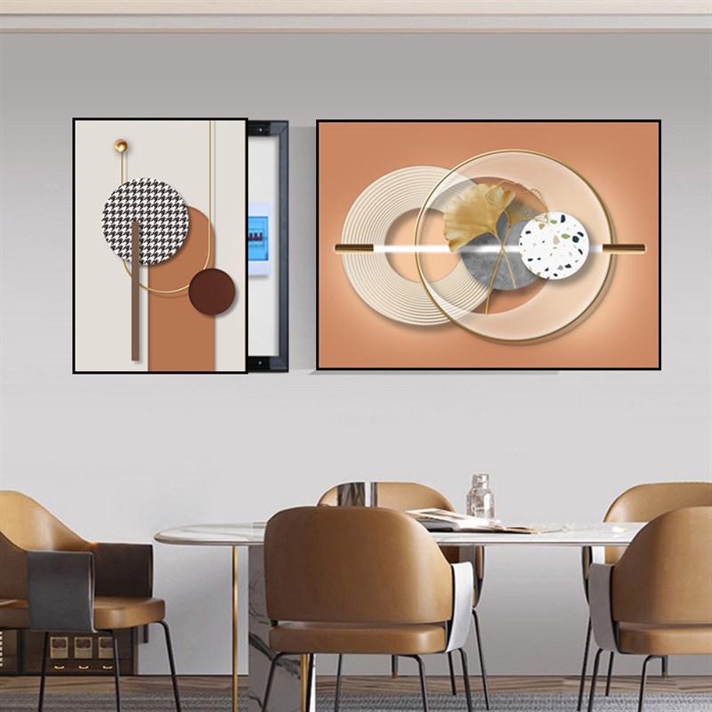 新款电表箱两联装饰画大尺寸可推拉餐厅客厅配电箱挂画双联晶瓷画