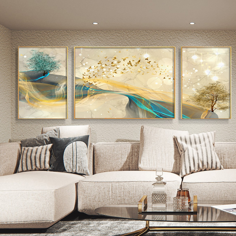 晶瓷镶钻轻奢客厅装饰画北欧抽象餐厅沙发背景墙房间壁画三联挂画