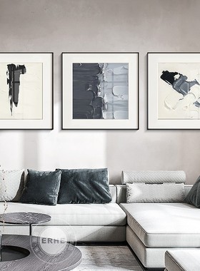 探秘现代简约黑白灰抽象客厅沙发背景墙画油画肌理感餐厅卧室挂画