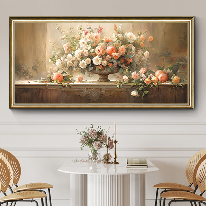 【赴春】法式横幅客厅装饰画奶油风美式餐厅挂画简美卧室花卉壁画