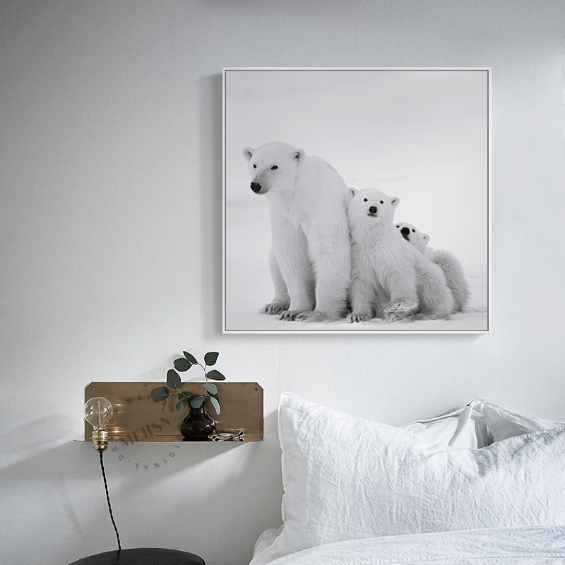 美森 北极熊一家 动物装饰画书房客厅挂画现代简约卧室画壁画餐厅