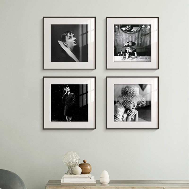 现代简约黑白人物艺术摄影作品复古样板房装饰画客厅餐厅组合挂画