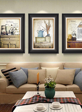美式装饰画客厅沙发背景墙挂画餐厅玄关油画欧式复古乡村壁画简美