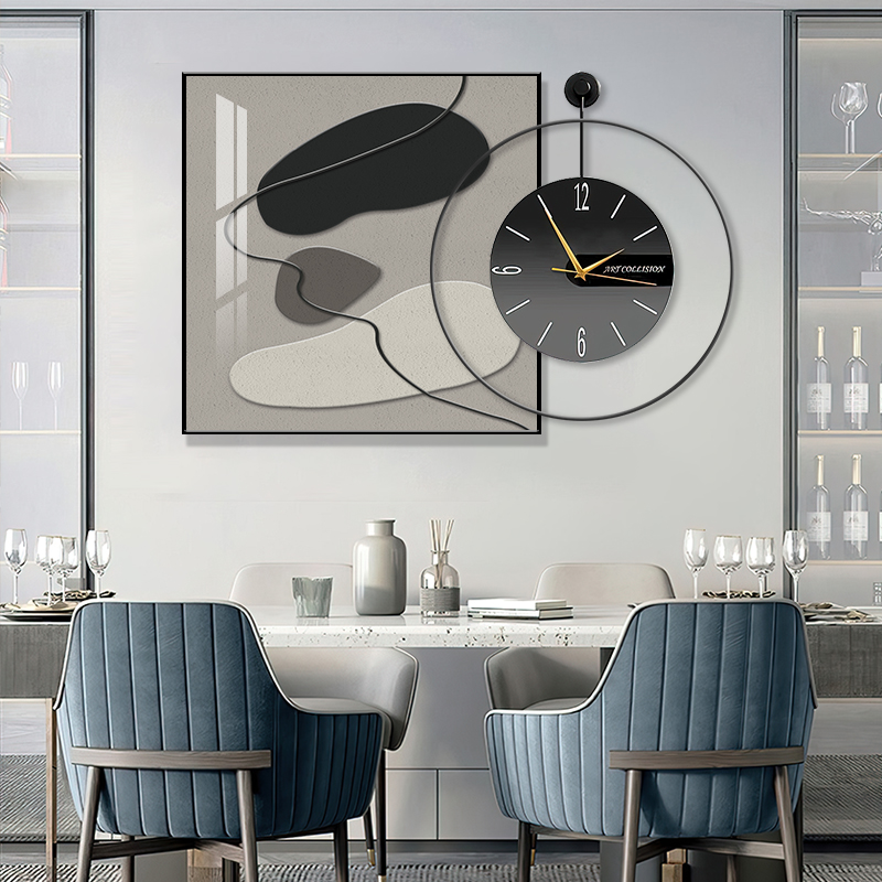 抽象艺术餐厅装饰画现代简约餐桌墙面装饰挂画高档客厅时钟壁画