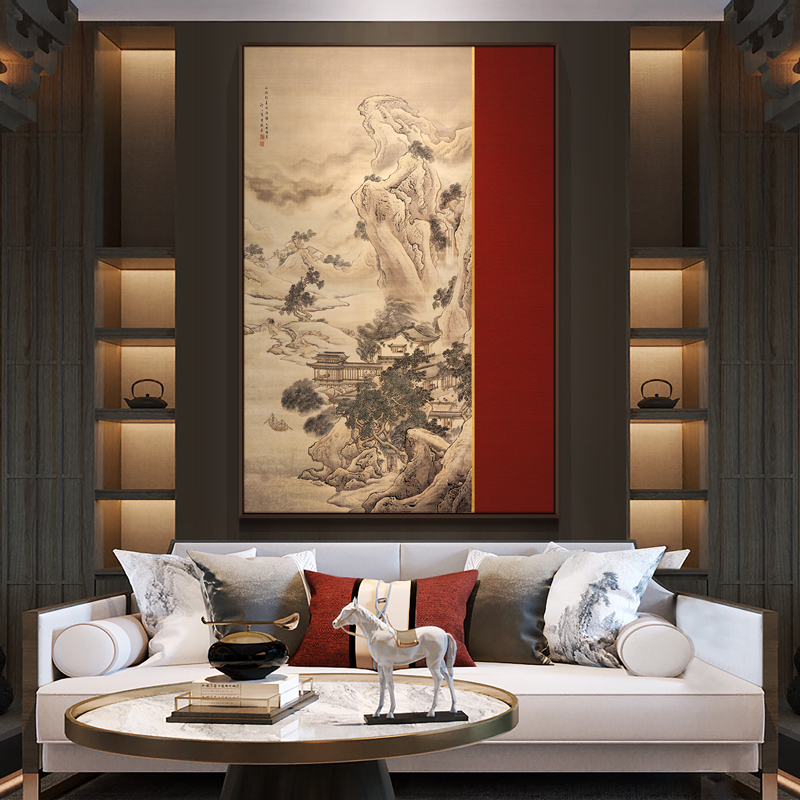 新中式客厅沙发背景墙挂画酒店餐厅山水风景装饰画售楼部软装壁画