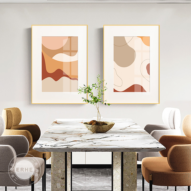 橙红北欧抽象客厅装饰画莫兰迪餐厅挂画现代几何极简艺术玄关壁画