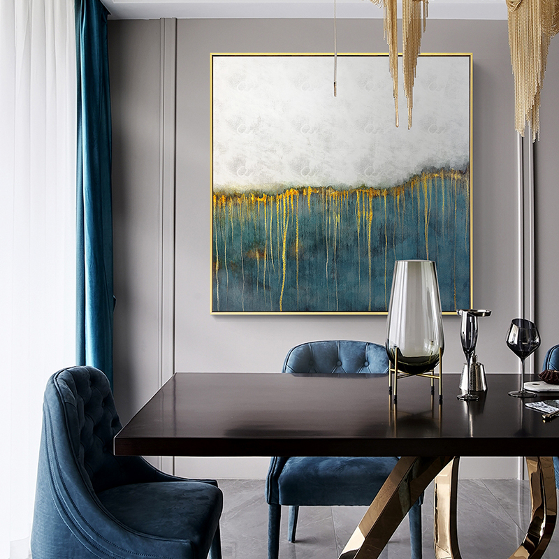 极速薰蓝 现代轻奢抽象装饰画蓝金色挂画 简约小众餐厅壁画客厅背