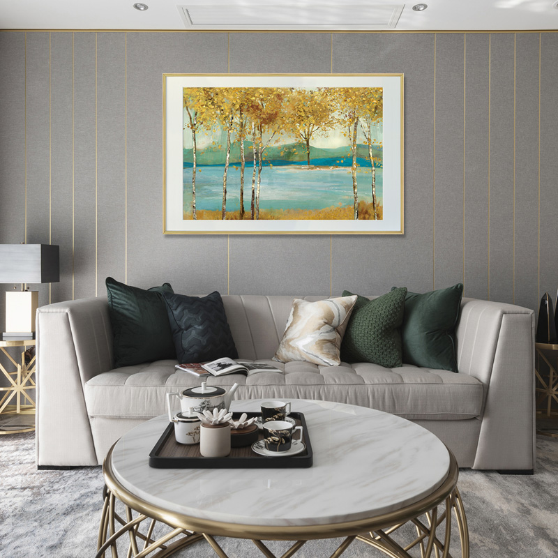 美式客厅沙发墙背景画简约现代风格玄关过道餐厅风景抽象挂画湖边