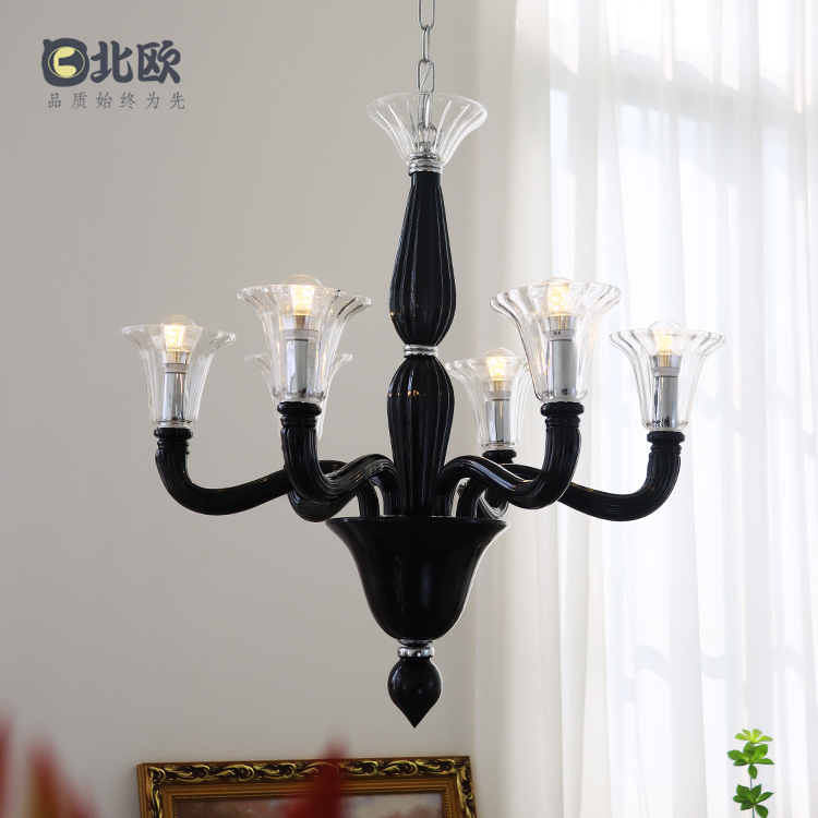 法式轻奢黑色穆拉诺玻璃吊灯设计师创意美式复古客厅卧室餐厅灯具