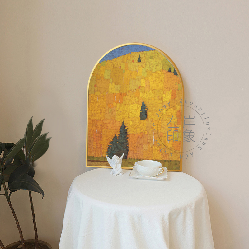 北欧风格大卫·格若斯曼金色风景绘画装饰画客厅餐厅玄关拱形挂画